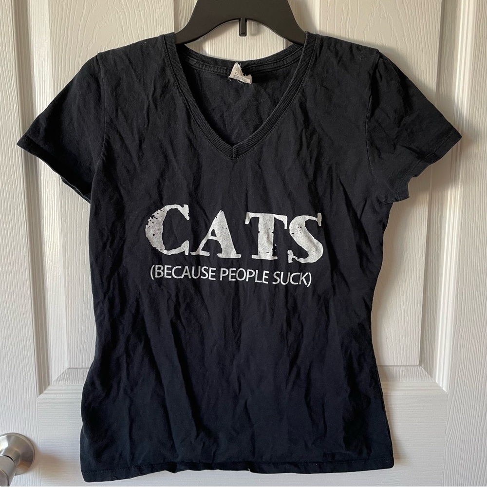 Women’s Black T-Shirt “Cats Because People Suck” Size Medium